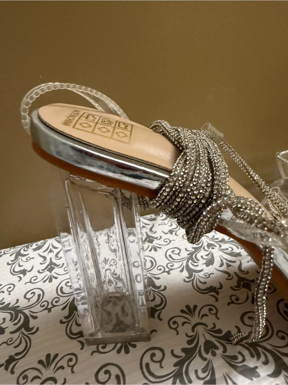Crystal-Embellished Silver Lace-Up Heels - Picture 6 of 6